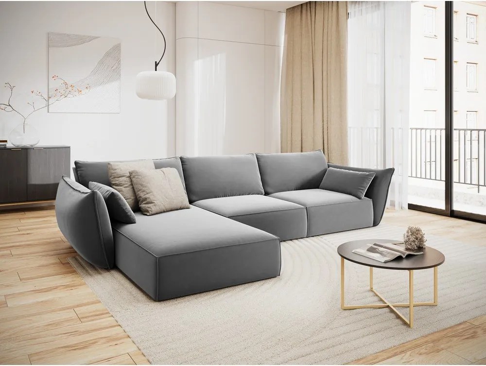 Divano angolare grigio chiaro (con penisola a sinistra/con chaise lounge) con rivestimento in velluto Vanda – Mazzini Sofas
