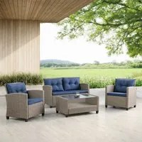 Set da Giardino Polyrattan con 2 Poltrone + Tavolino e Vetro + Divano da Esterno