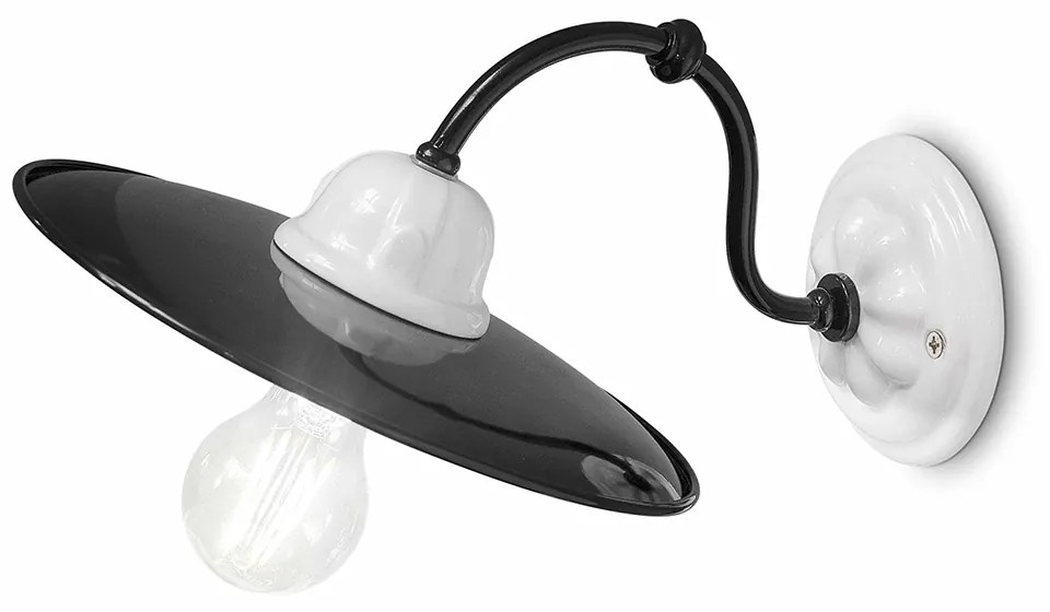 Applique Classica Potenza Ferro E Ceramica Nero E Decorata Lucida 1 Luce E27