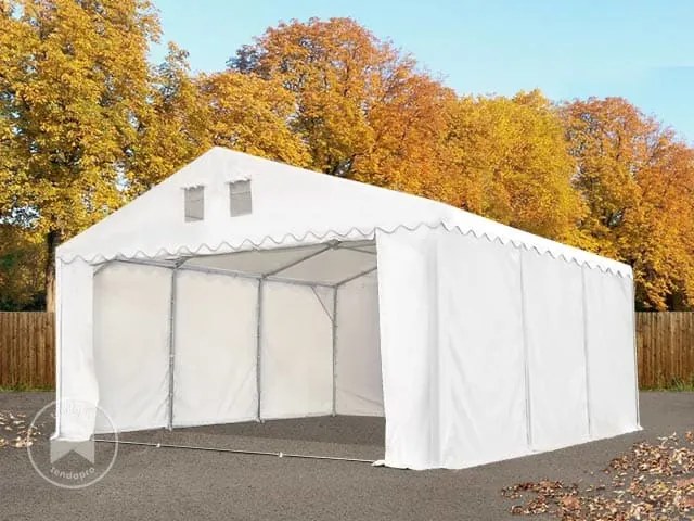 TOOLPORT 5x24 m tenda capannone, altezza 2,6m, PVC 1400, telaio perimetrale, bianco, con statica (sottofondo in terra) - (57696)