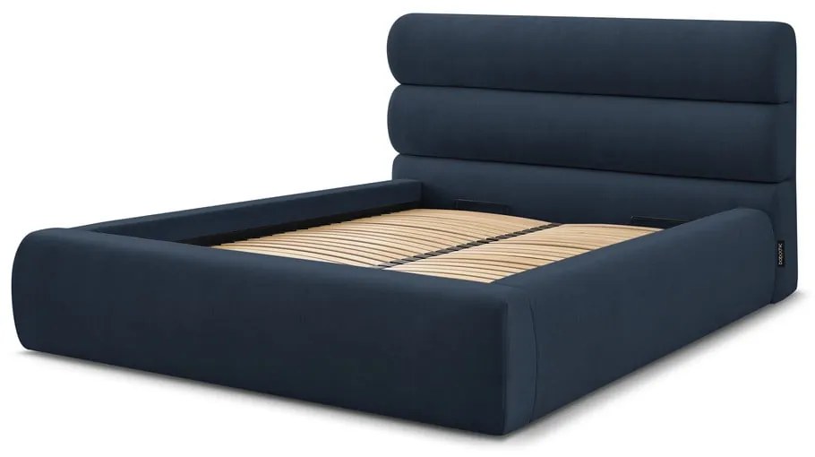 Letto matrimoniale imbottito blu scuro con contenitore a griglia 180x200 cm Jagna - Bobochic Paris