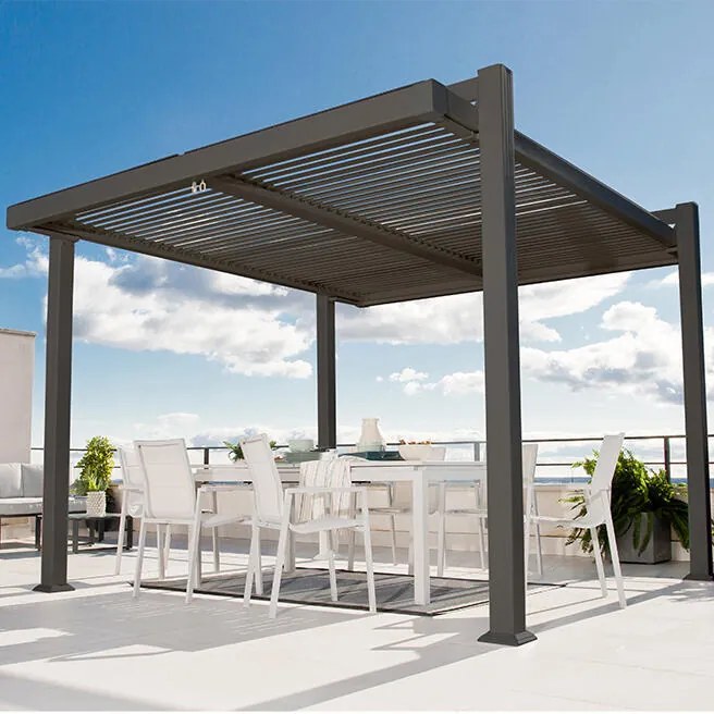 Pergola bioclimatica L 360 x P 320 x H 246 cm Persea in alluminio grigio antracite, 11.52 mq