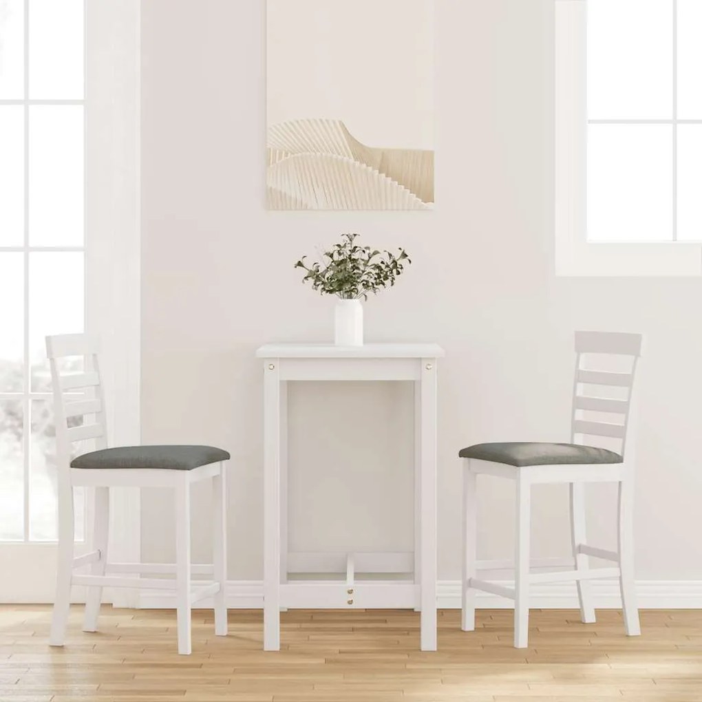 Sgabelli Da Bar Con Cuscini 2 Pz Bianco Legno Massello Di Hevea /