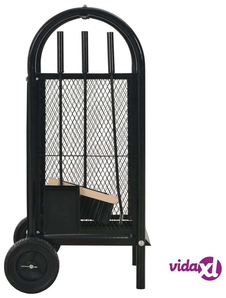 vidaXL Carrello per Legna da Ardere Nero 30x35x81 cm Acciaio