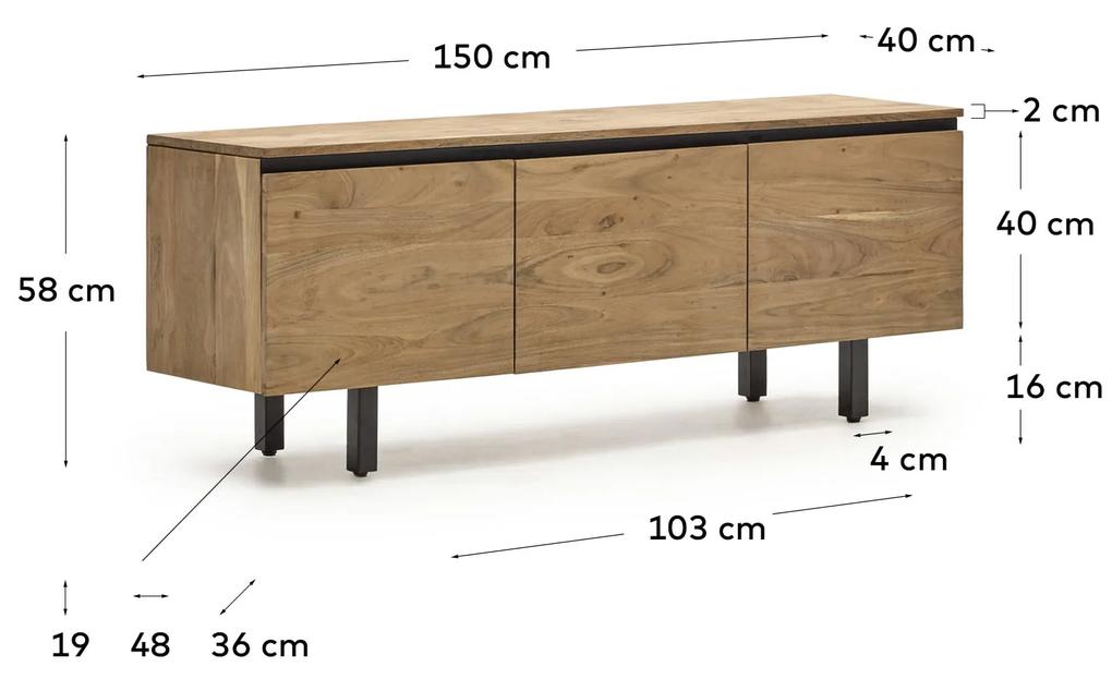 Kave Home - Mobile TV Uxue a 3 ante in legno massello di acacia finitura naturale 150 x 58 cm