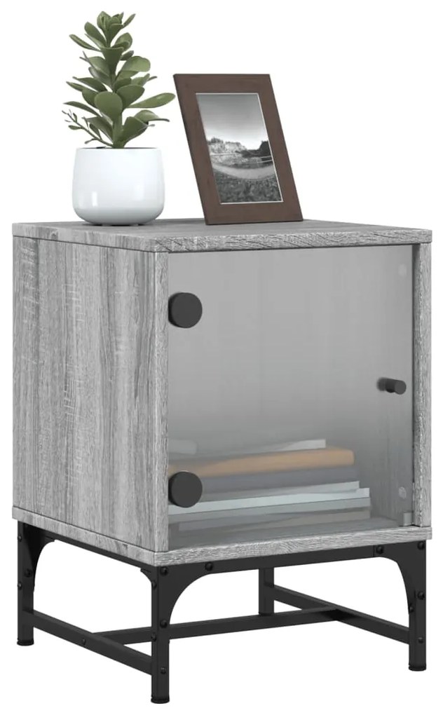 Comodini con ante in vetro 2pz grigio sonoma 35x37x50 cm