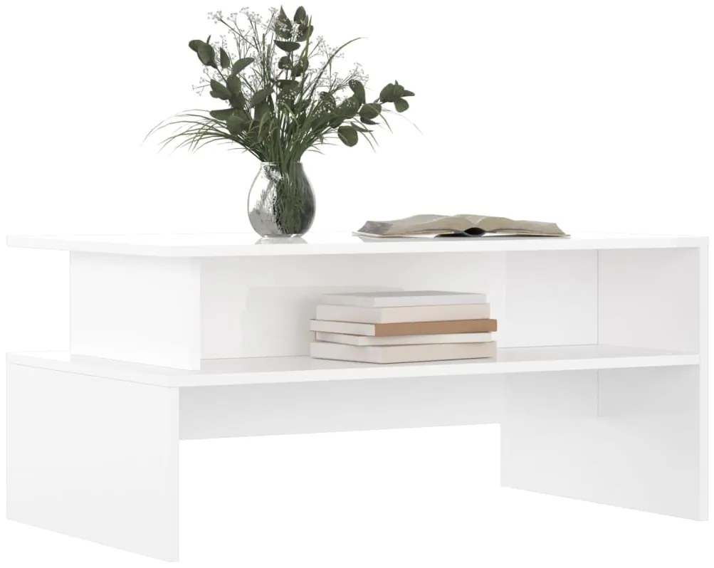 Tavolino salotto bianco lucido 90x55x42,5 cm legno multistrato