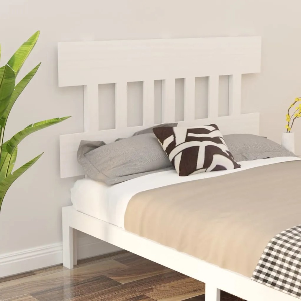 Testiera Letto Bianca 123,5x3x81 Cm İn Legno Massello Di Pino /
