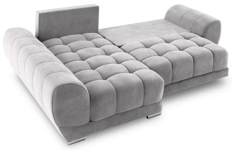 Divano letto angolare grigio chiaro con rivestimento in velluto, angolo sinistro Nuage - Windsor &amp; Co Sofas
