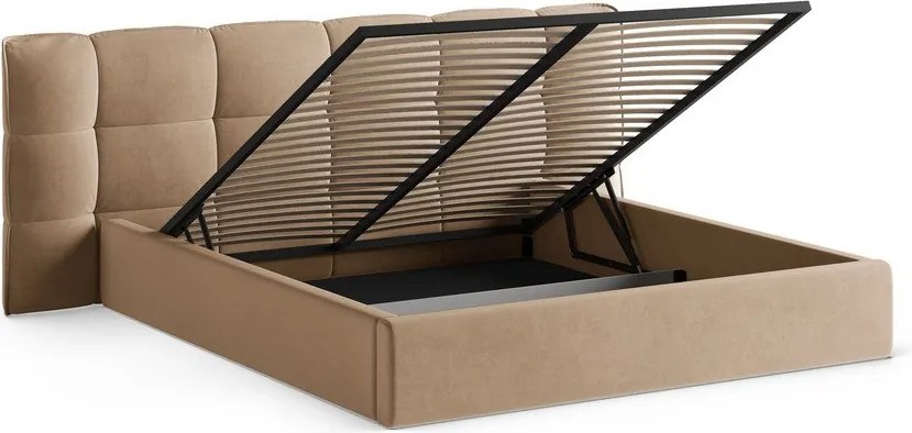 Letto matrimoniale imbottito greige con contenitore con rete inclusa 200x200 cm Eric – Micadoni