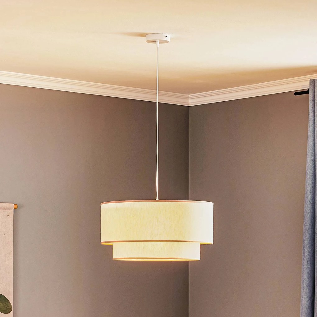 Duolla Lampada a sospensione Boho, doppio paralume, beige