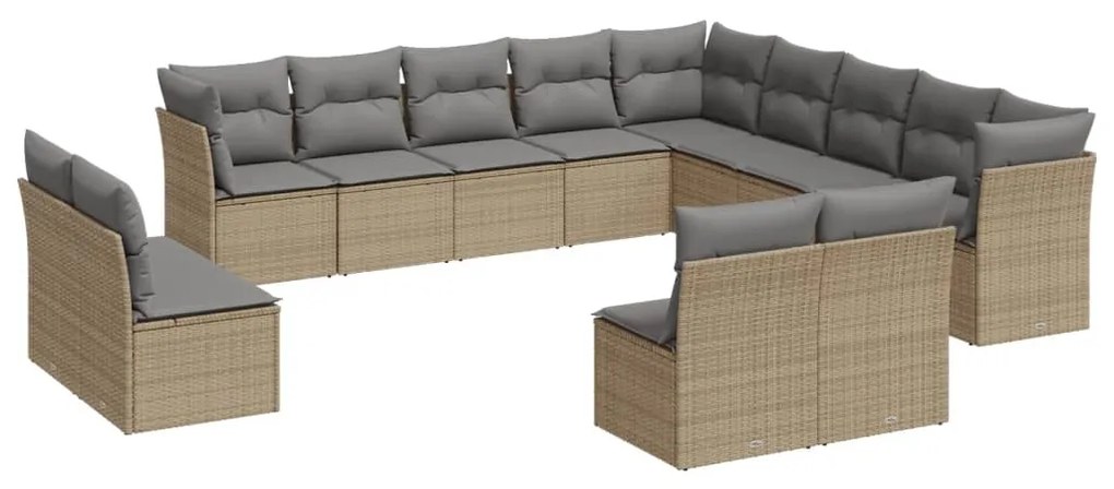 Set Divani da Giardino 12 pz con Cuscini Beige in Polyrattan