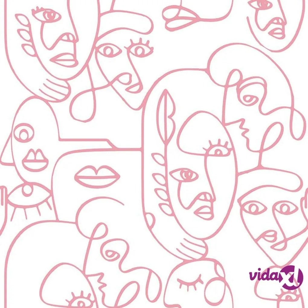 Noordwand Carta da Parati Friends & Coffee Line Art Faces Bianco Rosa