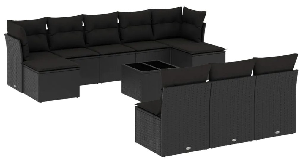 Set divani da giardino 11 pz con cuscini in polyrattan nero