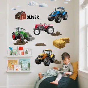 Adesivo murale per ragazzi - Trattori con Nome | Inspio