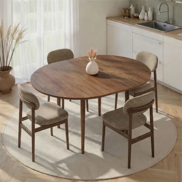 Tavolo Tondo Da Pranzo Allungabile 100-130 Cm Da Interno Viona Noce Scuro