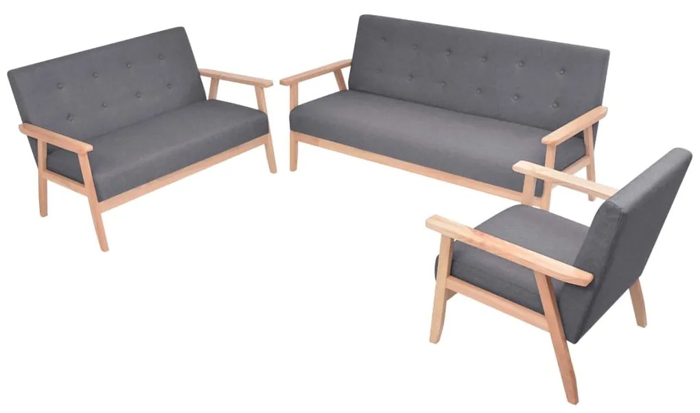 Set Di Divani 3 Pz İn Tessuto Grigio Scuro /