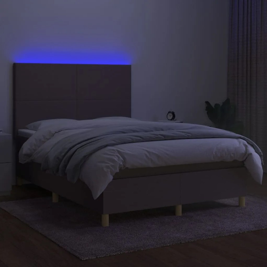 Letto a molle con materasso e led tortora 140x190 cm in tessuto