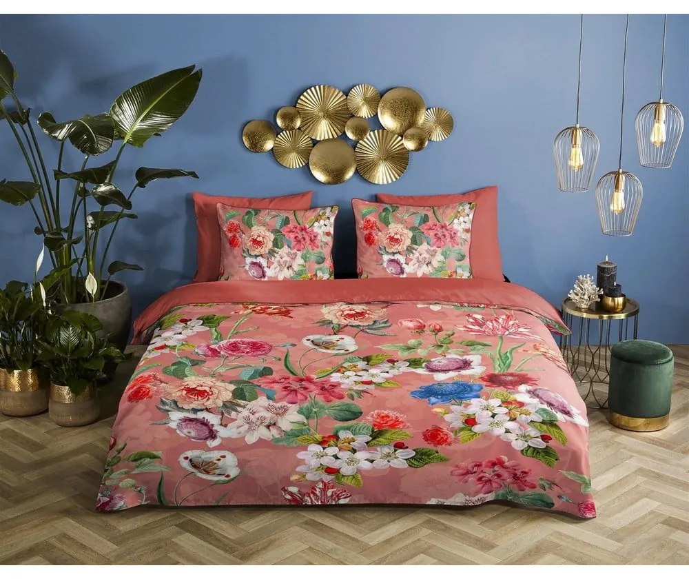 Lenzuolo singolo in cotone biologico arancione Flowery, 140 x 220 cm Organic - Descanso