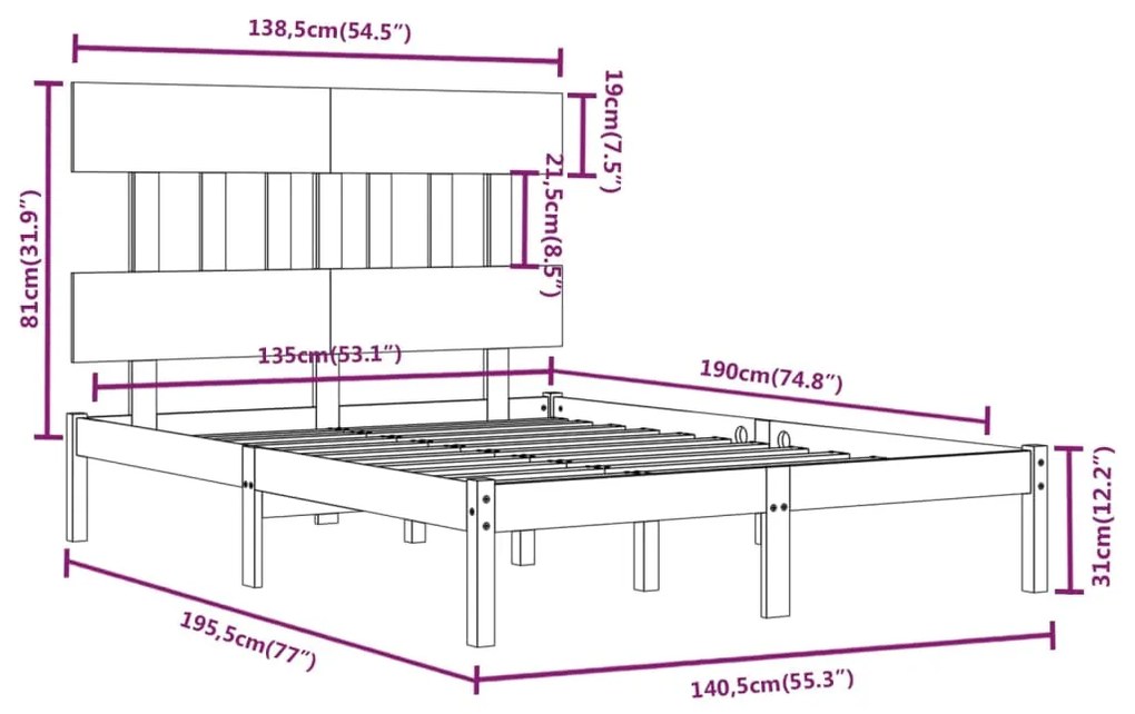 Giroletto Bianco in Legno Massello 135x190 cm Double