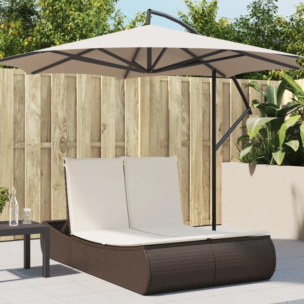 Lettino Prendisole Con Cuscini Marrone İn Polyrattan /