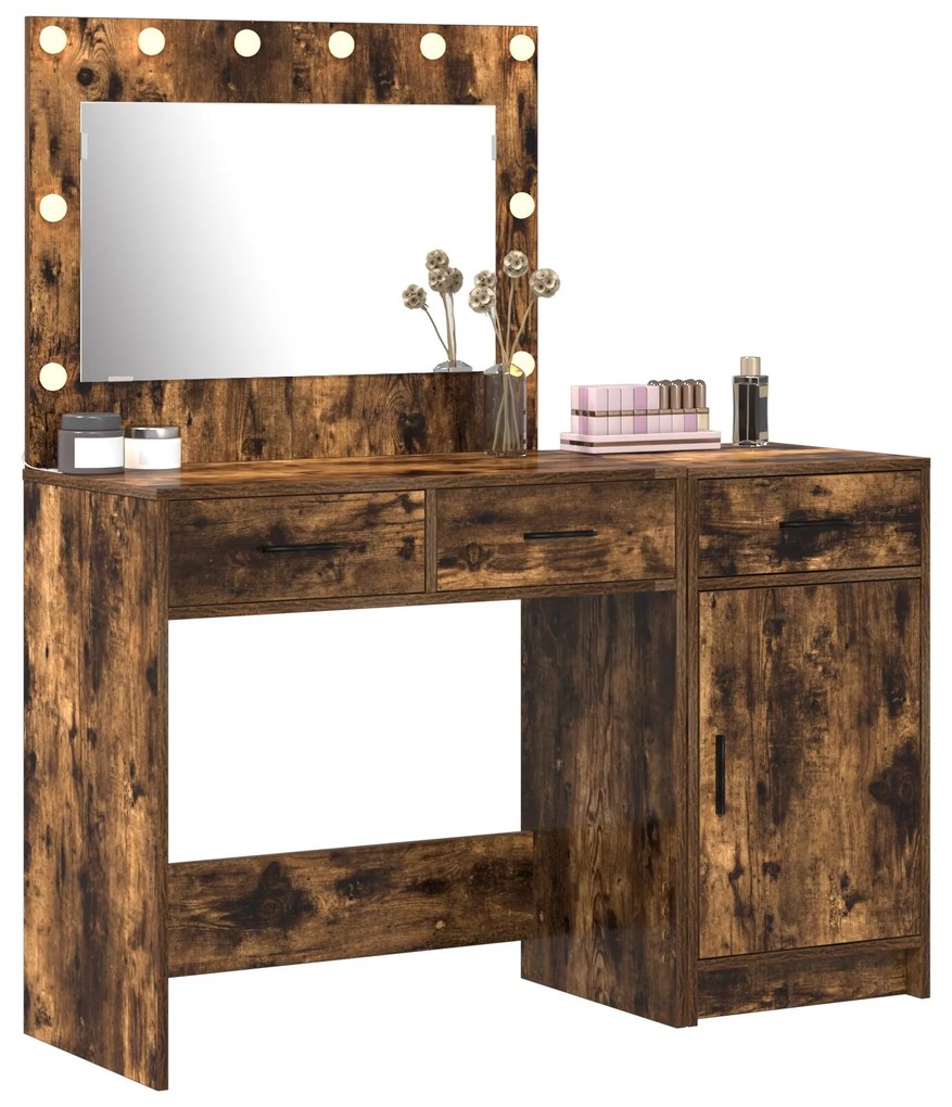 Set da toeletta 2 pezzi con led in rovere fumè in legno ingegnerizzato