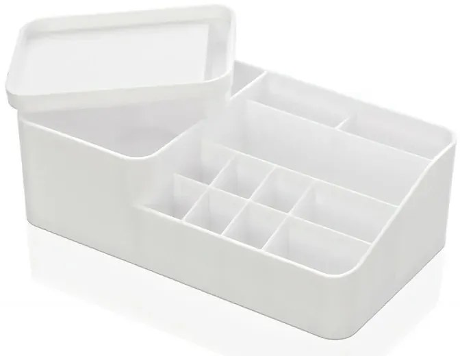 Organizzatore cosmetici e trucco bianco con box con coperchio e 11 scomparti