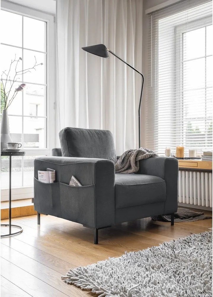 Poltrona in velluto a coste grigio scuro Lofty Lilly - Miuform