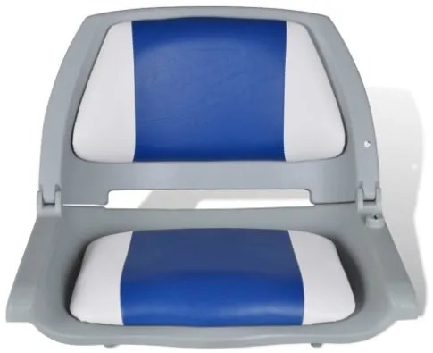Sedili per Barca 2 pz Pieghevoli Cuscino Blu-Bianco 41x51x48 cm