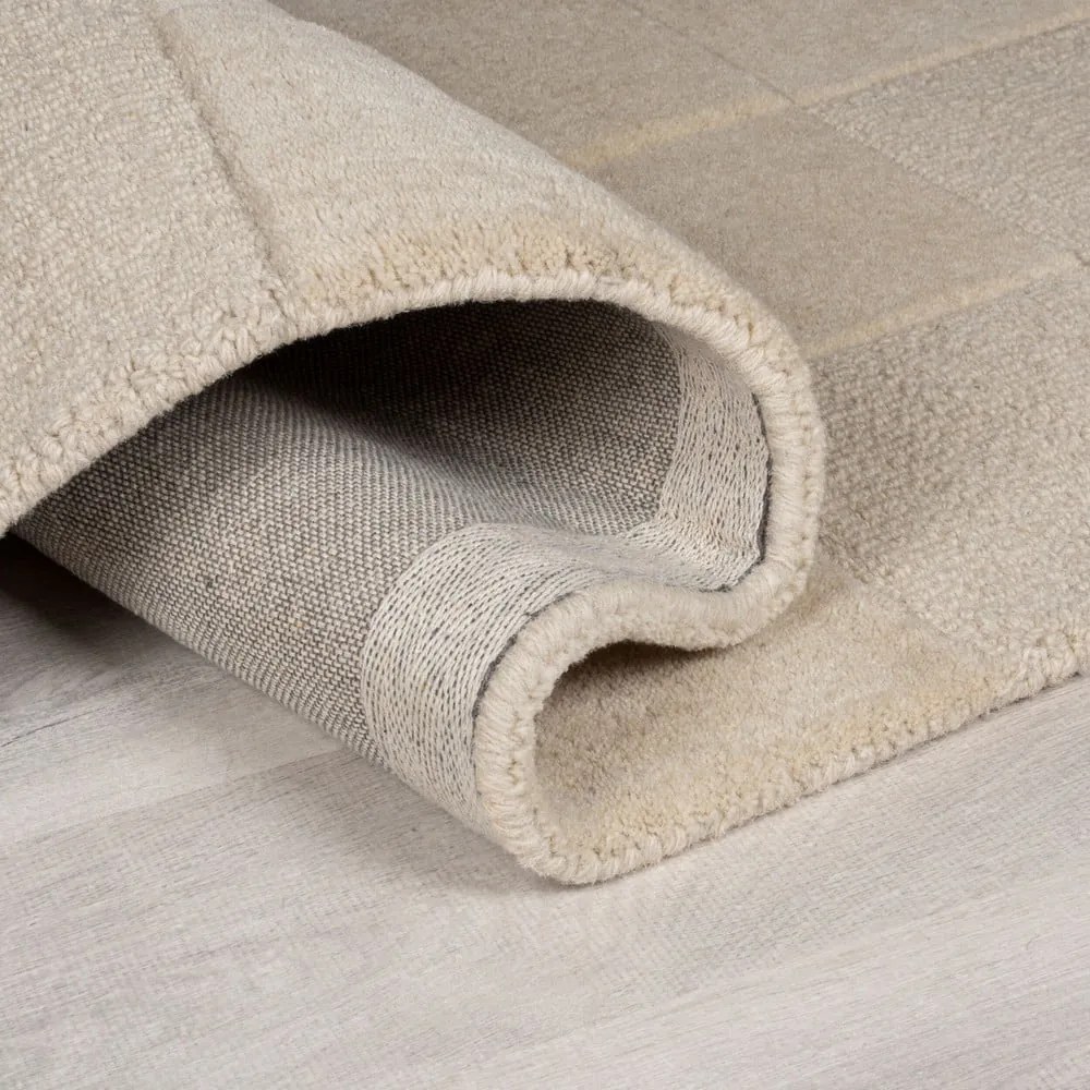 Passatoia in lana beige tessuta a mano 60x230 cm Checkerboard - Flair Rugs