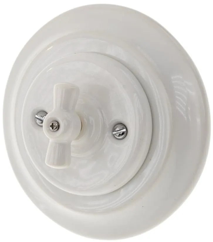 Bohemia-Design - Interruttore girevole in porcellana stile retrò con placca n. 5 bianco