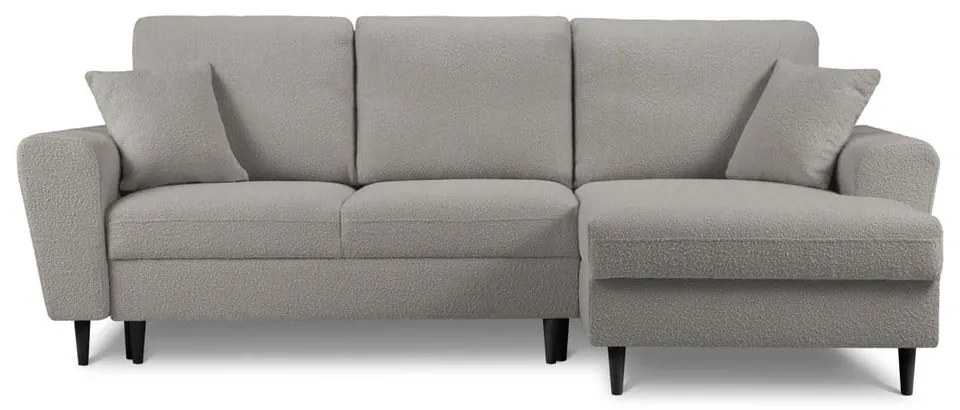 Divano angolare grigio chiaro allungabile e con contenitore (con penisola a destra/con chaise lounge) con rivestimento in bouclé Kyoto – Cosmopolitan Design