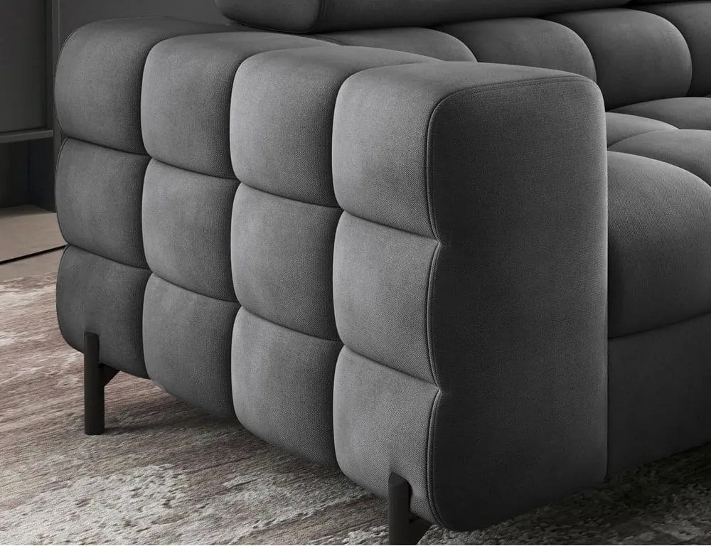 Divano angolare grigio scuro allungabile/con contenitore (con penisola a destra/a L) e rivestimento in velluto Ferucce – ELTAP