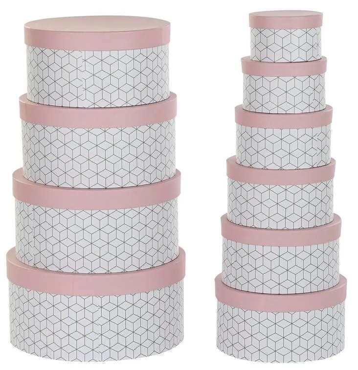 Set di Scatole per Sistemare Impilabili DKD Home Decor Rotondo Rosa Cartone