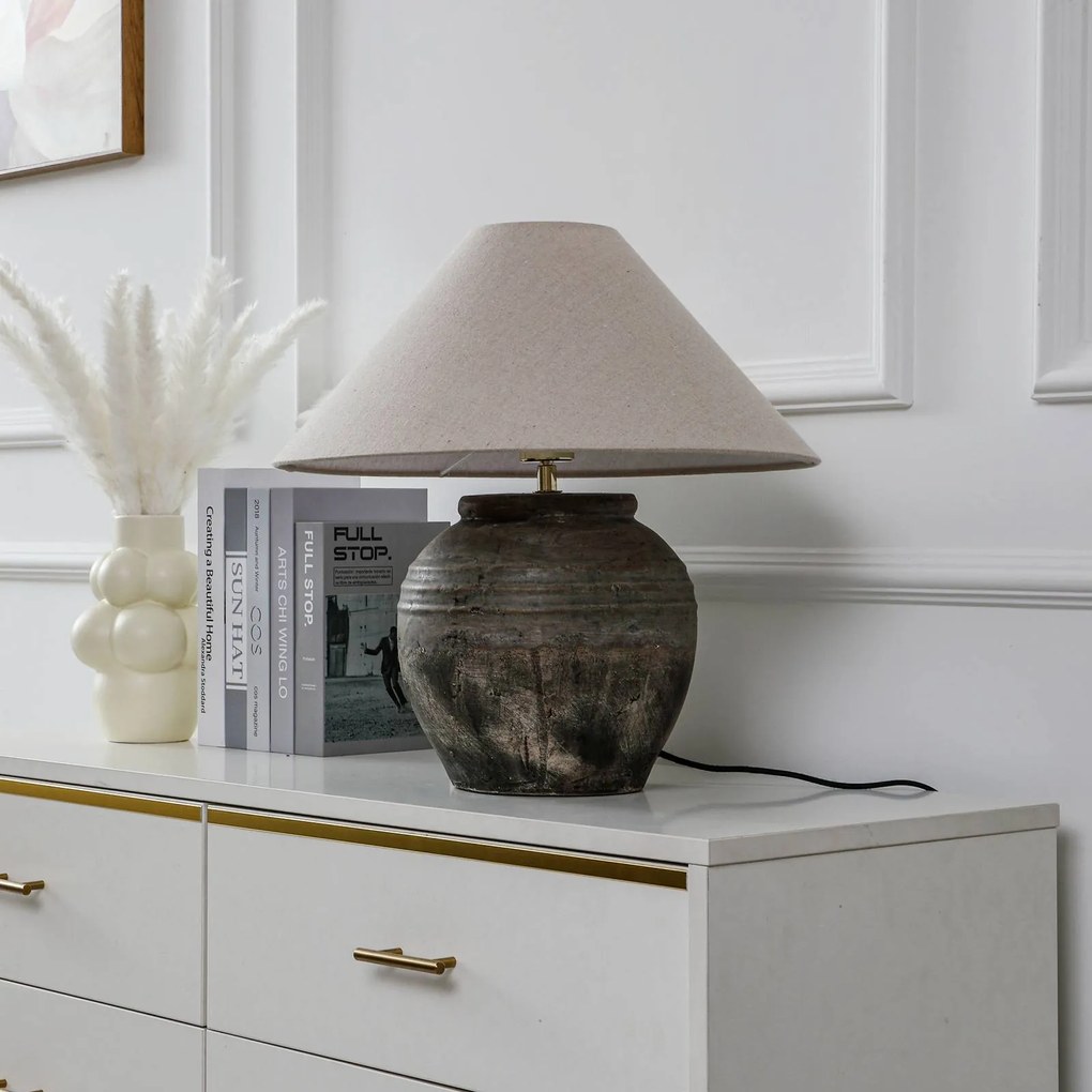 Lucande lampada da tavolo Thalorin, altezza 46 cm, grigio, ceramica