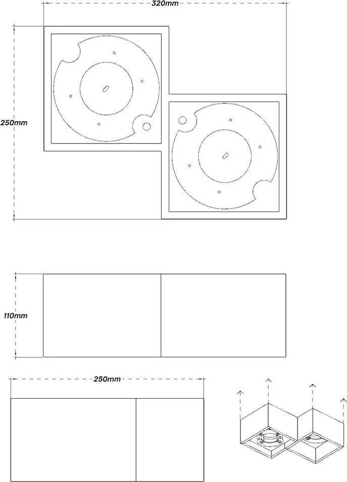 Plafoniera Quadrata da Soffitto 2xGX53 in Gesso - Serie ESSENZA