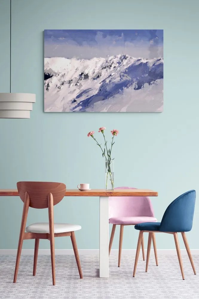 Stampa su tela – Pittura a olio di montagne innevate