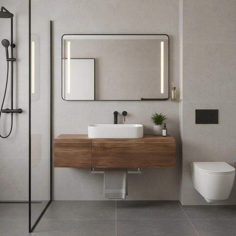 Mobile da bagno sospeso sotto lavabo Step L 120.3 x H 30 x P 46 cm noce cannettato, 2 cassetti