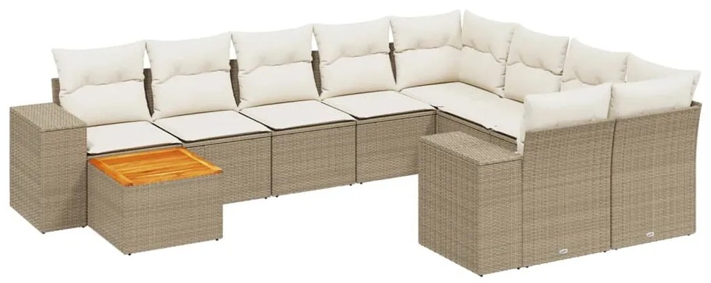 Set divano da giardino 10 pz con cuscini beige in polyrattan