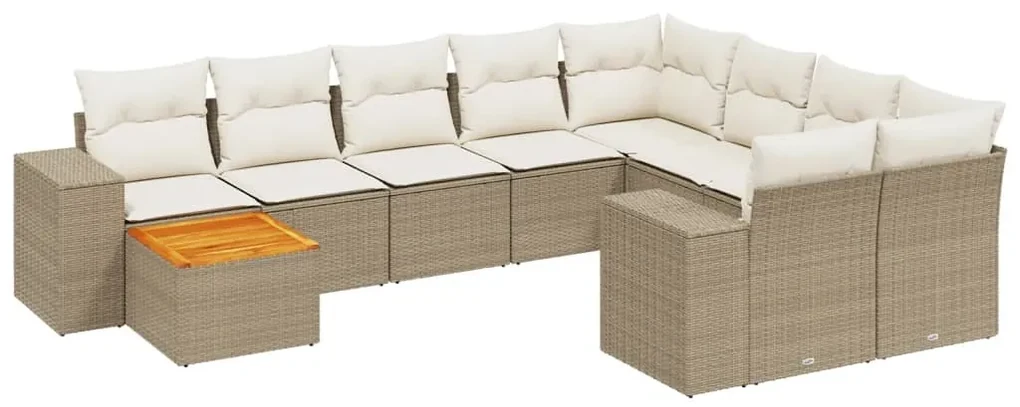 Set divano da giardino 10 pz con cuscini beige in polyrattan