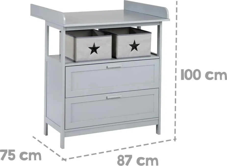 Cassettiera per bambini grigia con fasciatoio 87x100x75 cm Hamburg – Roba