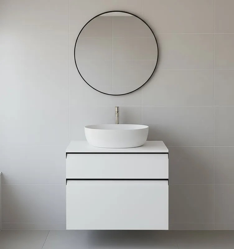 Mobile da bagno sospeso sotto lavabo L 59.5 x H 60 x P 45.5 cm bianco opaco, 2 cassetti Fusion
