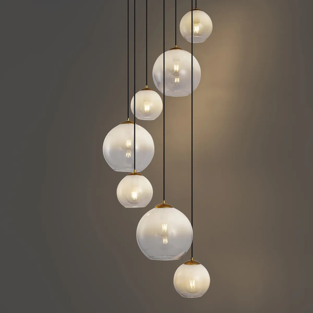 Lampada a sospensione Hotel Chic ottone con vetro bianco rotondo 7 luci - Misty