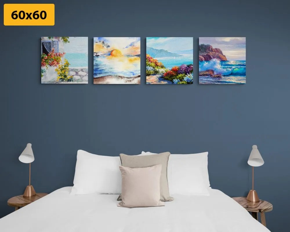 Set di quadri – Vista sul mare in imitazione di pittura