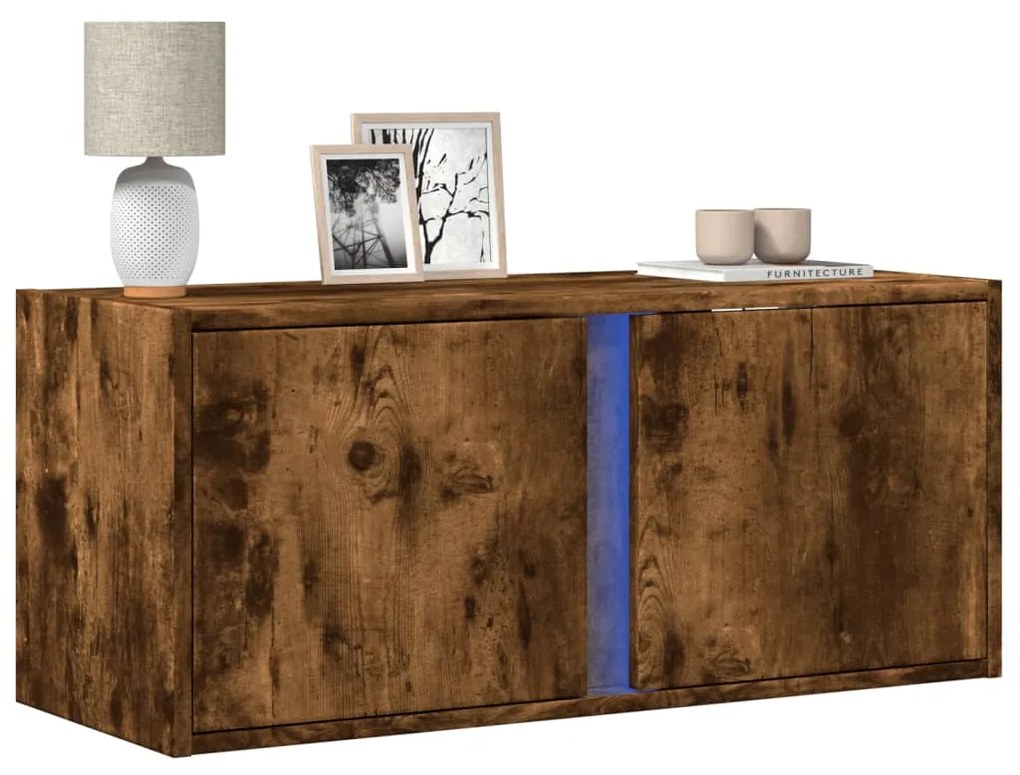 Mobile Tv A Parete Con Luci Led Rovere Fumo 80x31x35 Cm /