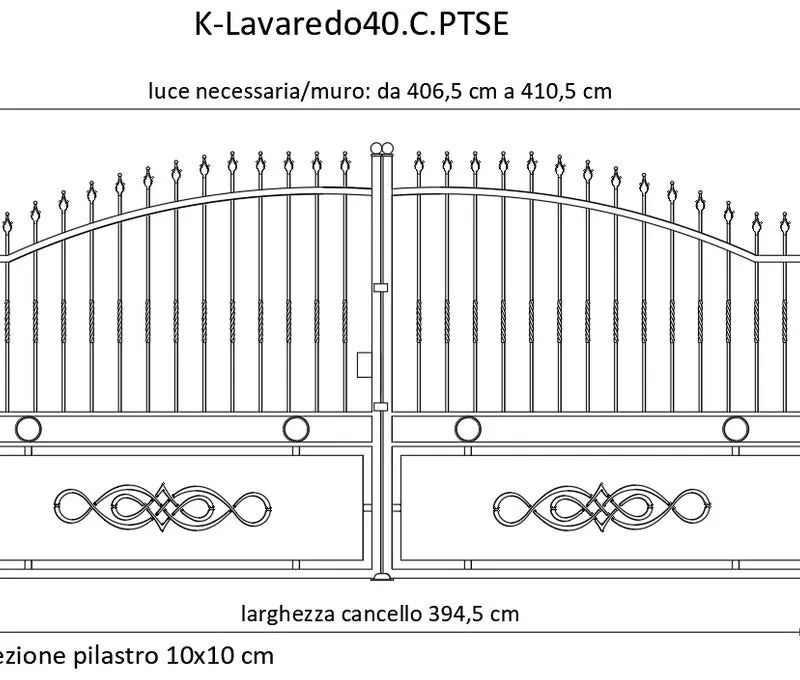 Cancello manuale con serratura elettrica Lavaredo in ferro, apertura centrale, L 408.5, H 165-195 cm, di colore ruggine