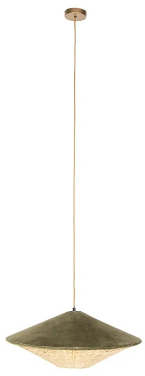 Lampada a sospensione rustica velluto verde con rattan 60 cm - Frills Can