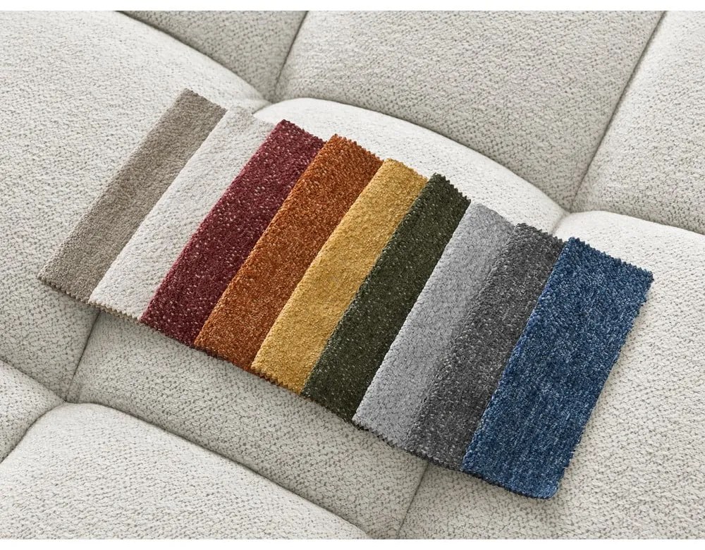 Divano angolare bianco allungabile e con contenitore (penisola a destra/a L) con rivestimento in ciniglia Everest – Bobochic Paris