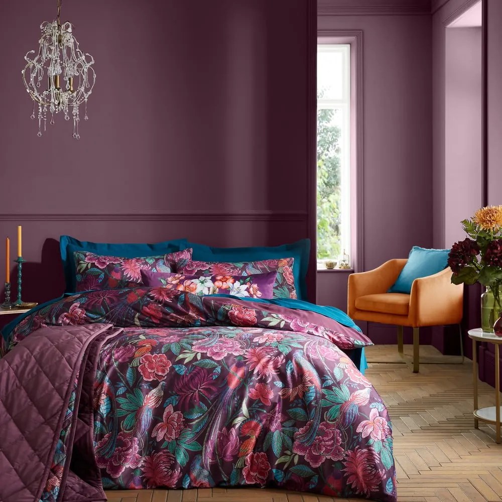 Biancheria da letto viola in velluto per letto matrimoniale 200x200 cm Kate Floral – Catherine Lansfield