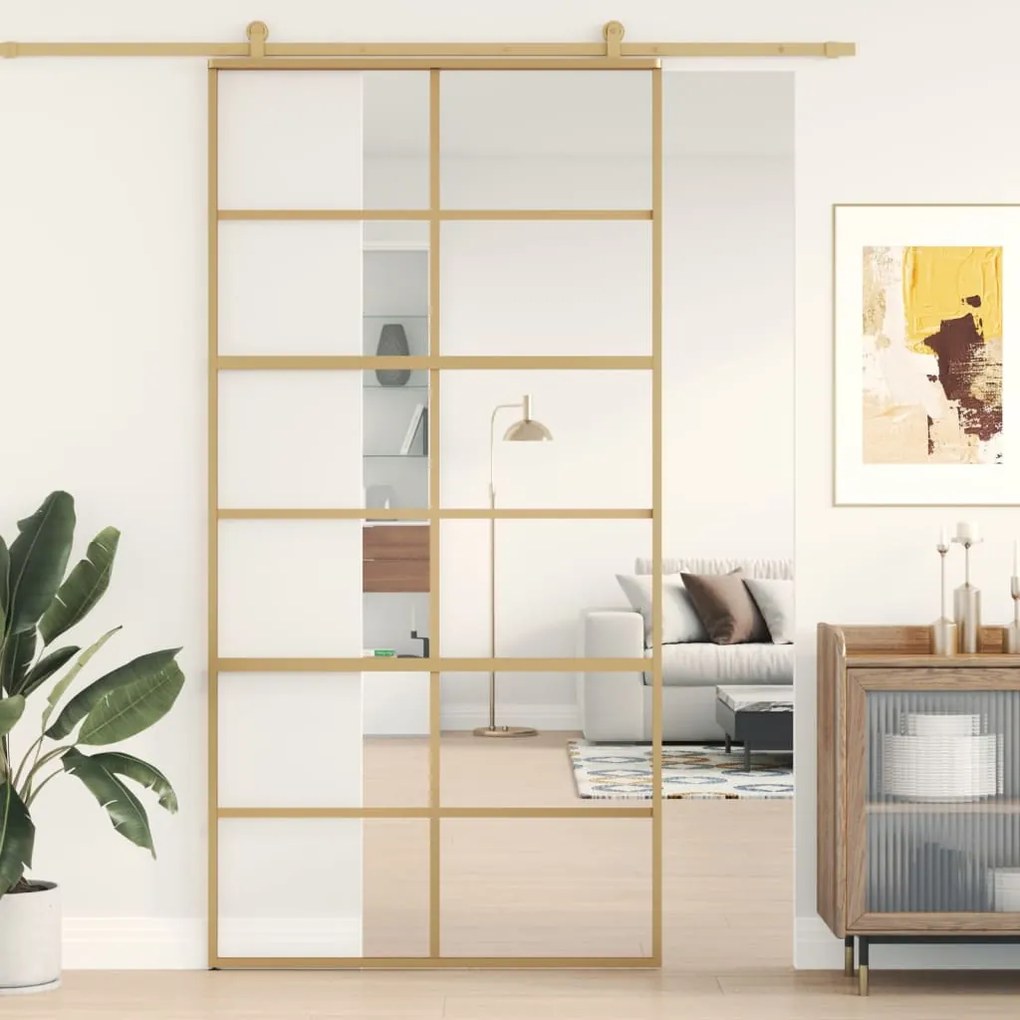 Porta Scorrevole Oro 102,5x205 Vetro Trasparente Esg Alluminio /